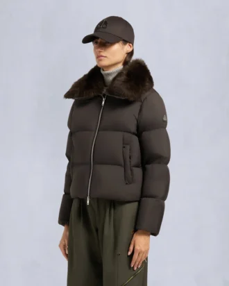 Belle Dune Short Shearling Trim Puffer