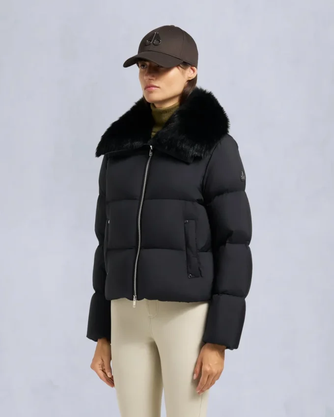 Belle Dune Short Shearling Trim Puffer