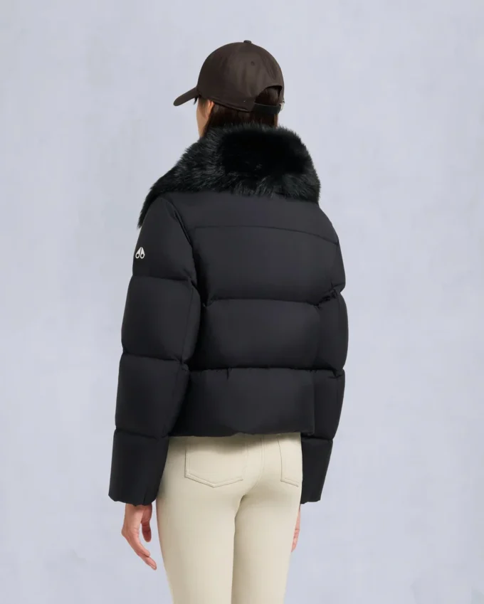 Belle Dune Short Shearling Trim Puffer