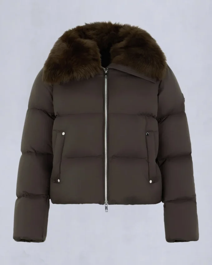 Belle Dune Short Shearling Trim Puffer