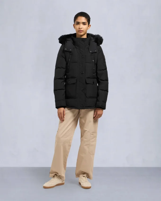 Onyx Anguille Shearling Trim Jacket