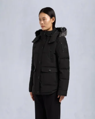 Onyx Anguille Shearling Trim Jacket