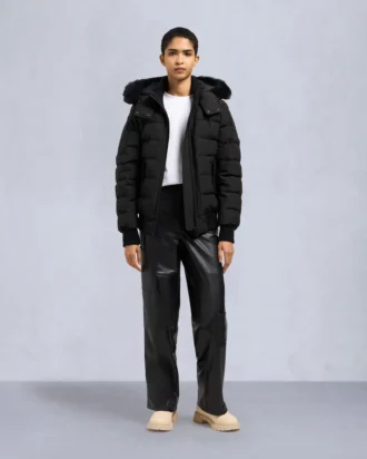 Onyx Ladriere Shearling Trim Bomber Jacket