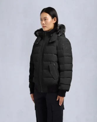 Onyx Ladriere Shearling Trim Bomber Jacket