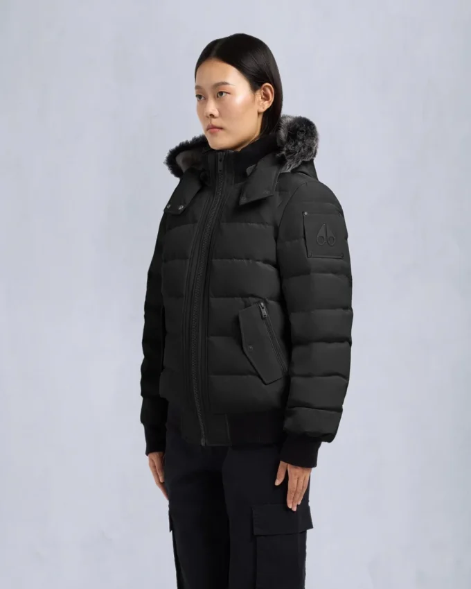 Onyx Ladriere Shearling Trim Bomber Jacket
