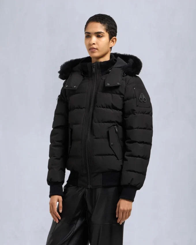 Onyx Ladriere Shearling Trim Bomber Jacket