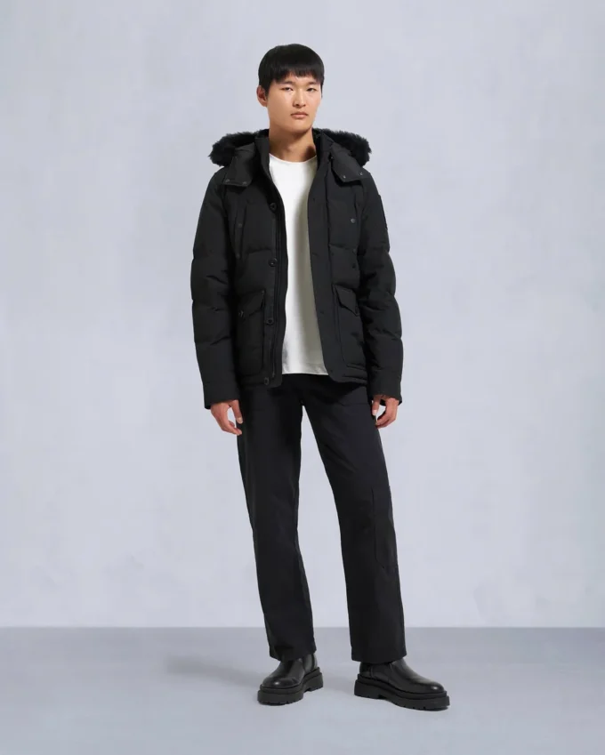Onyx Round Island Shearling Trim Jacket