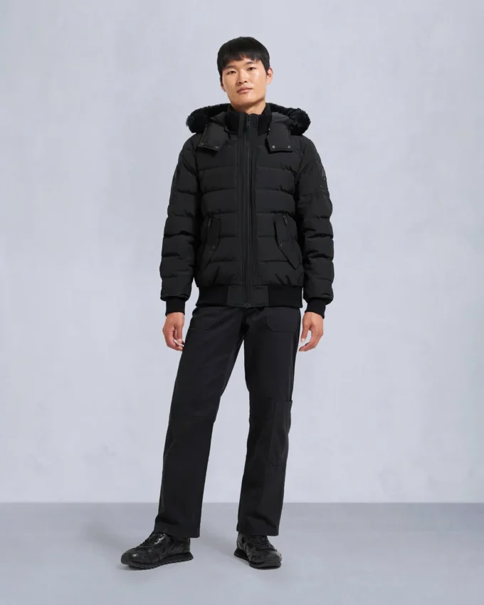 Onyx Scotchtown Shearling Trim Bomber Jacket